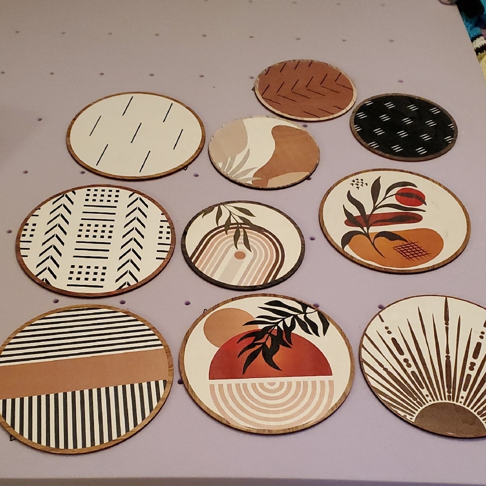 Set of 10 Geometric Patterned Wall Plaques